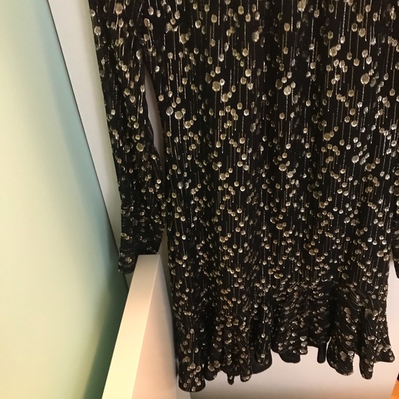 10 Crosby Derek Lam Black/Metallic Gold Silk Asymmetrical Ruffle Mini Dress - Picture 3 of 9